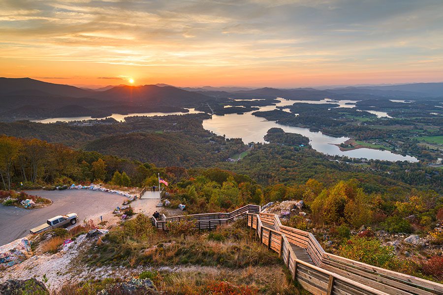 Hiawassee, GA - Long Distance View of the Mountains, Forests, and Lakes in Hiawassee, Georgia During Fall